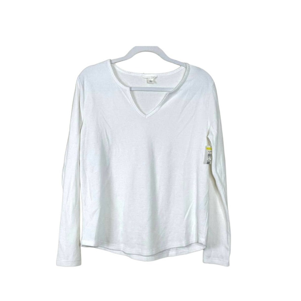 Caslon White Split Neck Long Sleeve Waffle Knit Top NWT Size XS
